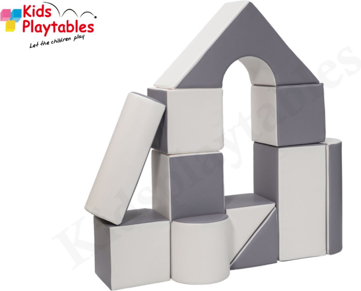 Soft Play Foam Blokken set 11 stuks grijs-wit | speelblokken | baby speelgoed | foamblokken | bouwblokken | Soft play speelgoed | schuimblokken